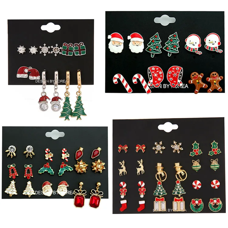 

G1754 2022 Reindeer Santa Claus Xmas Tree Enamel Studs Earrings Jewelry Christmas Earring Sets