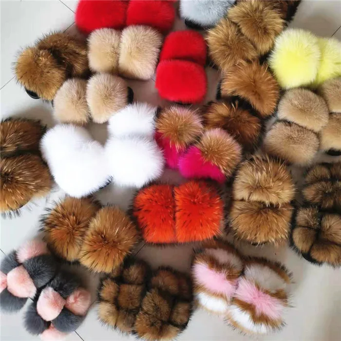 

Factory Direct Wholesale cheap fur slides fox fur slippers for women fur slide purse set