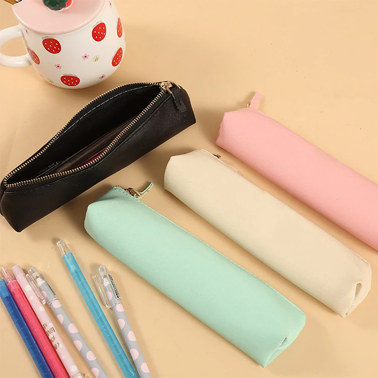 

custom colorful pu leather pencil case bags pouch for school