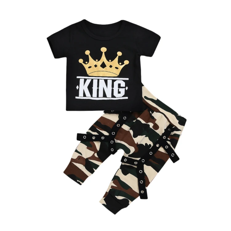 

Camouflage Baby Clothing Sets Toddler Baby Boys Summer Clothes Set Infant T-shirt With Long Pants Casual King Letter Outfits, As picture