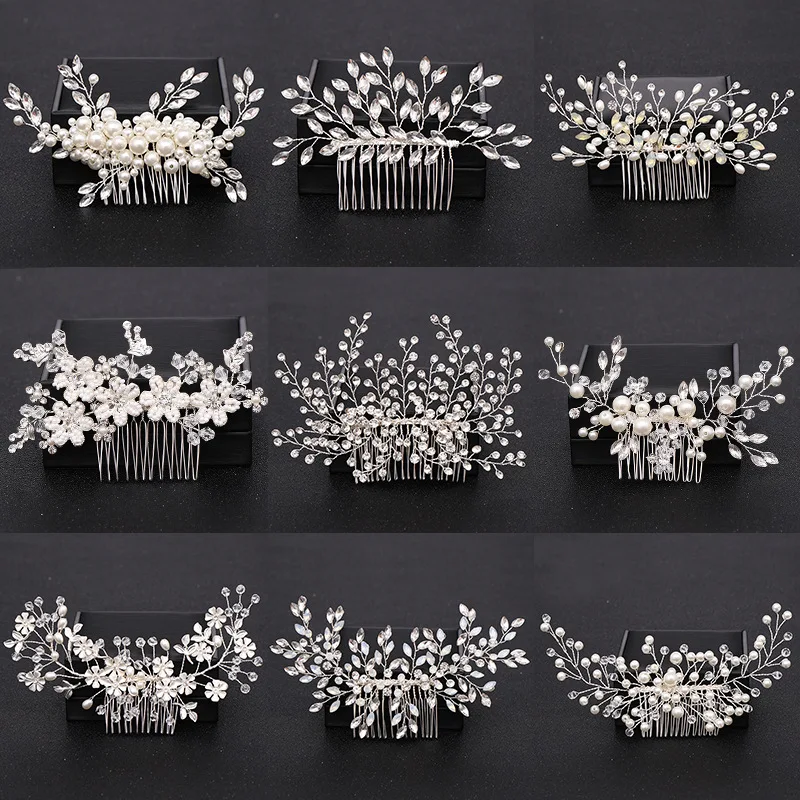 

CHENGHE Copper Handmade Bridal Hair Comb Women's Hair Pins Headpiece Crystal Pearl Wedding Crown Flower Rhinestone Accessories