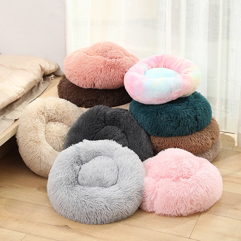 

Donut Cat Bed round plush dog beds luxury pet bed for dog Warm Deep Sleep Pet Nest