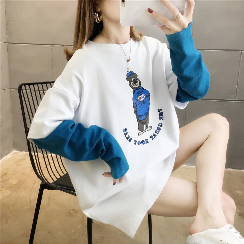 

Korean style loose style cartoon print long sleeve shirt girl