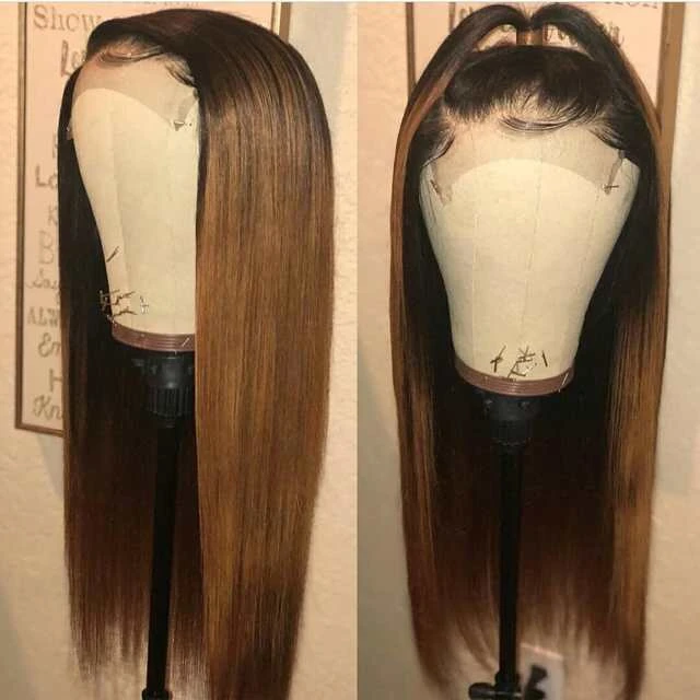 

Ombre Lace Front Human Hair Wigs Brazilian Straight Brown Wig For Black Women 130% Human Remy Hair 13*4 Glueless Pre Plucked