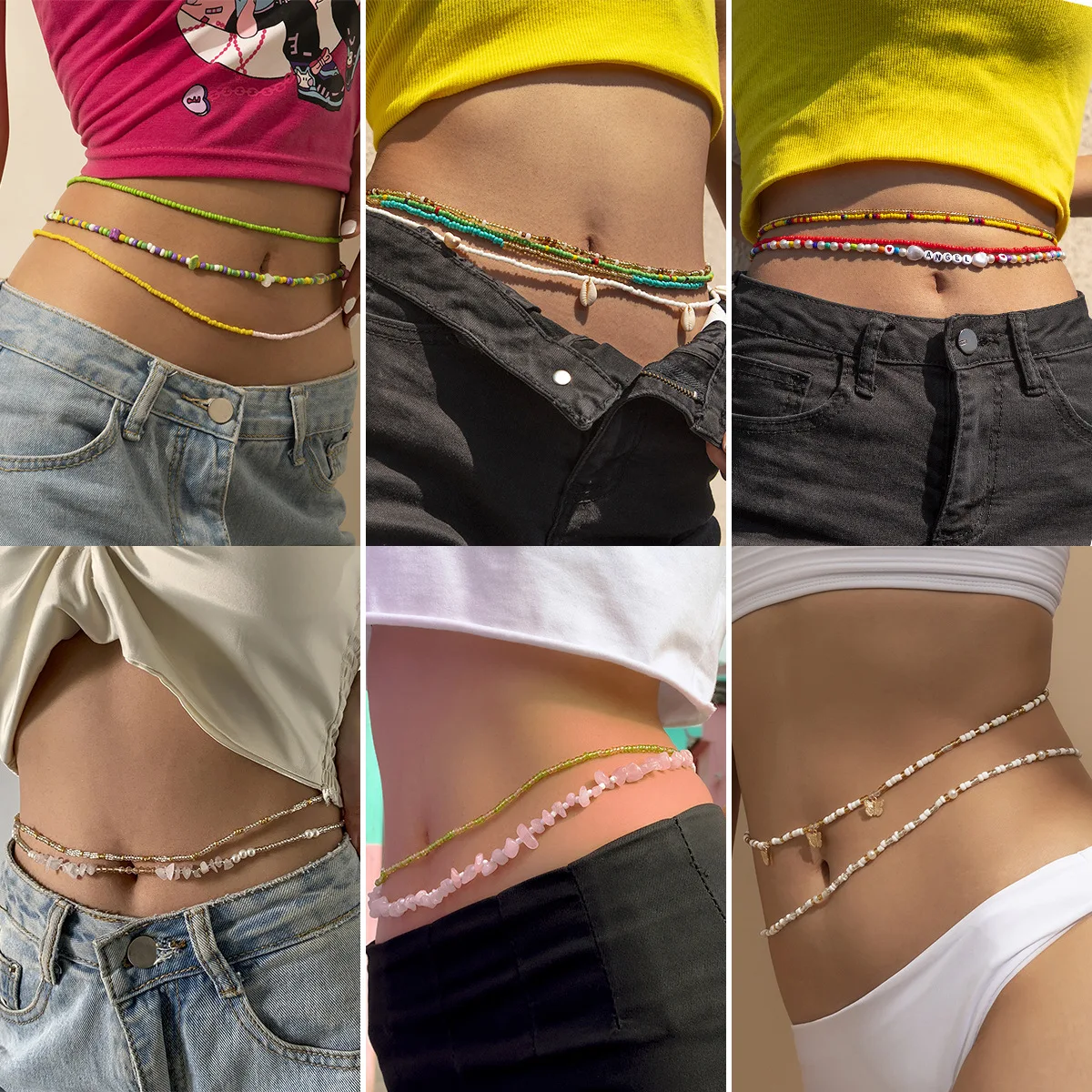 

Womens Sexy Shell Elastic Bead Multilayer Body Chain African Bohemian Style Waist Belt Ladies Jewelry