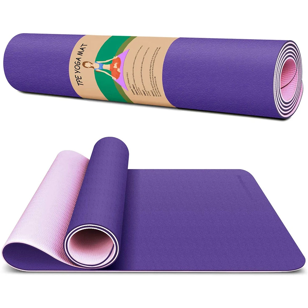 

TPE High Quality Wholesale 6mm Gym Equipment Fitness Anti Slip Non-slip 2 Layer Carry Strap Thick Yoga Mat, Picture