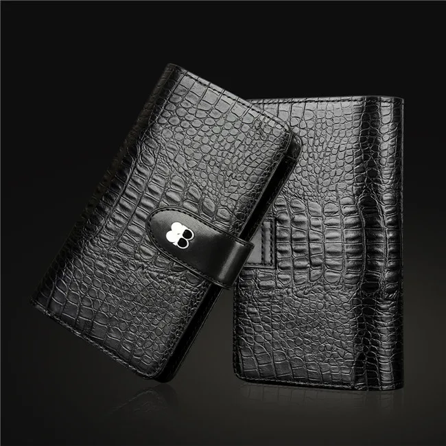 

Wholesale Custom High Quality Crocodile Embossed Cow Leather Men's Long Size, Black