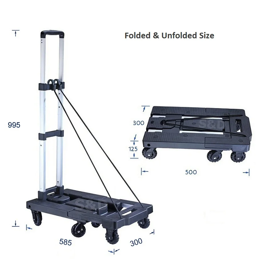 
150kg load compact aluminum platform lightweight portable 7-wheel flatbed dolly folding shopping luggage hand trolley cart truck 