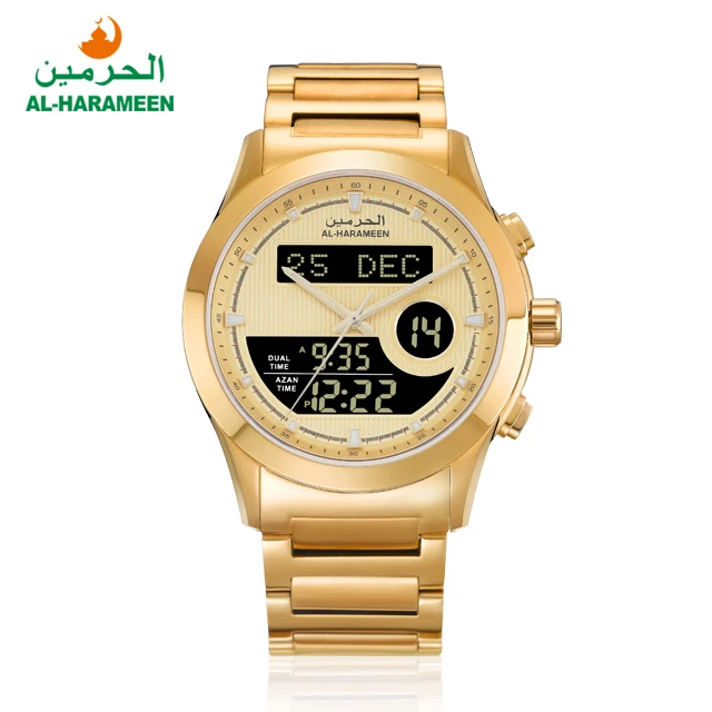 

Factory Price HA-6101 Gold Silver Muslim Prayer Wrist Watch for Man AL HARAME Multi-Function Islamic Azan Mosque Muslim Watch