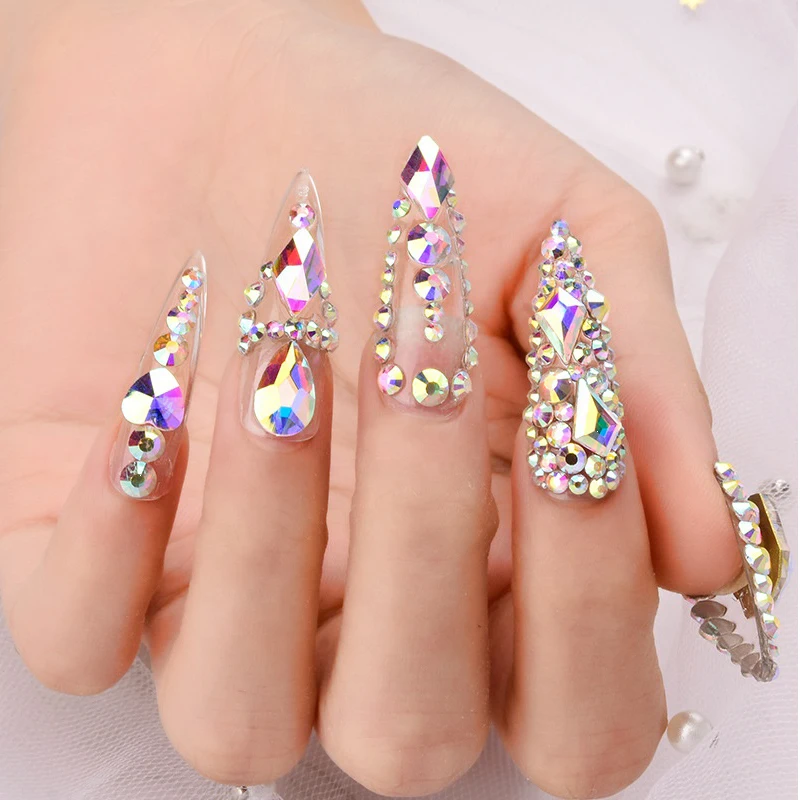 

High Quality Nail Art Decoration Crystal Glitters Stone Shaped rhinestones for nail design in box, Crystal ab