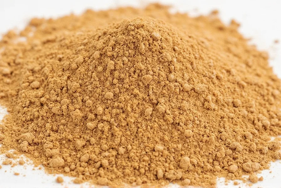 Close-up of freshly ground nutmeg powder in a spice grinder with whole nutmeg seeds beside it