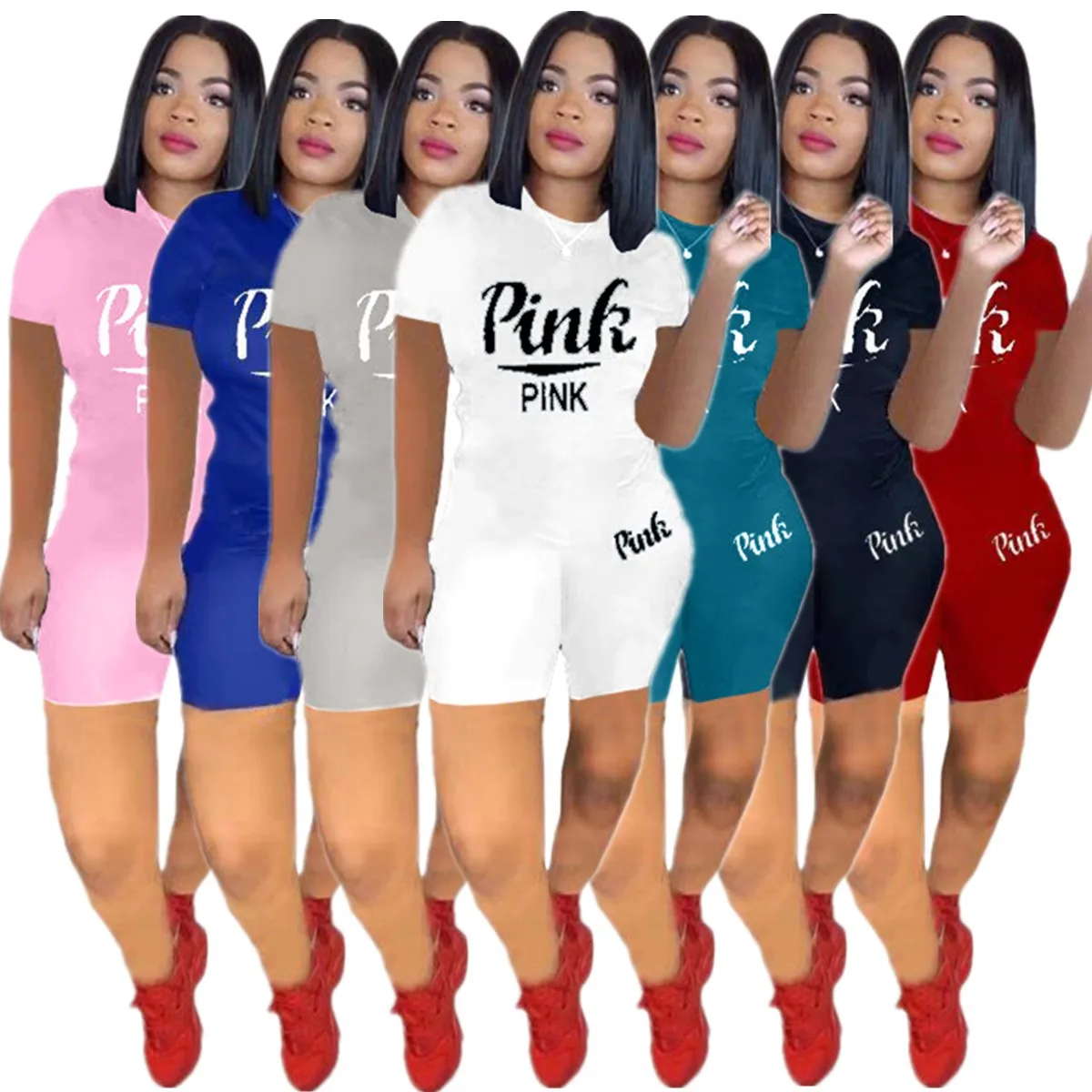 

2021 Amazon new European and American letter printing fashion casual sports suit women, Pure colour