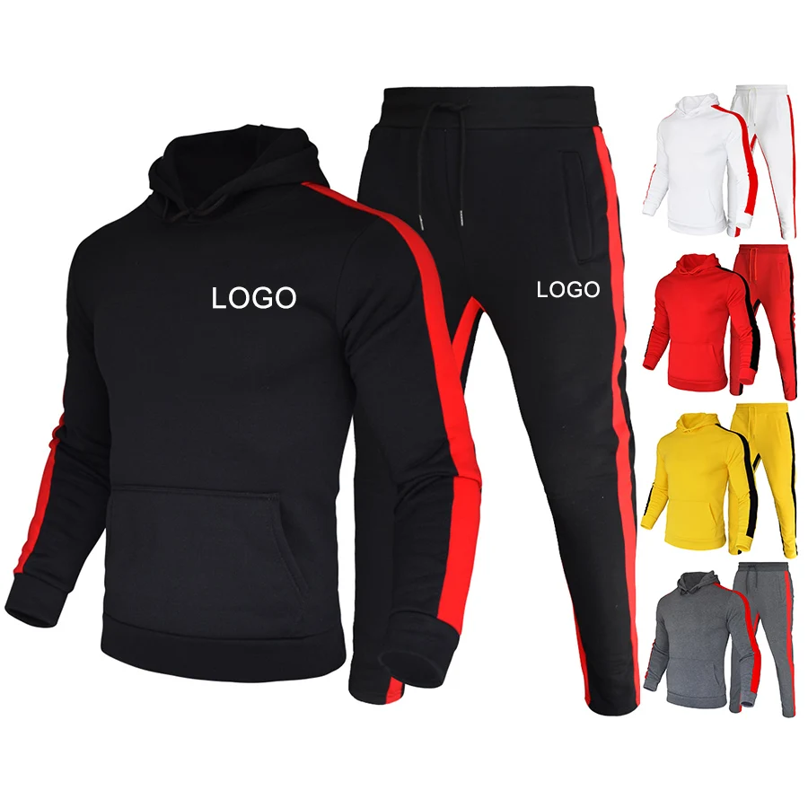 

wholesale logo design custom plain hoodie pullover men slim fit tracksuit sports jogging wear suits, 5 color