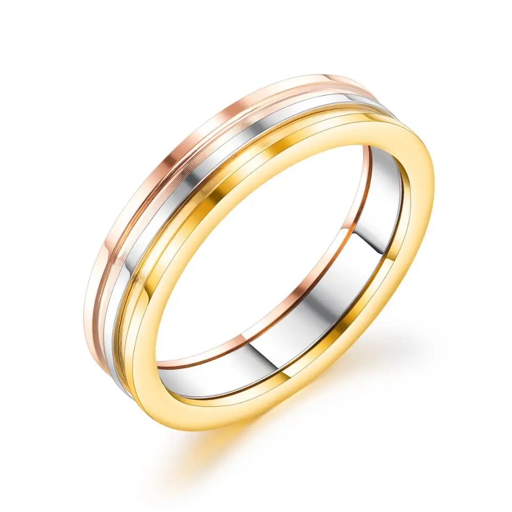 

3 Colors Gold Rose Gold Silver Round Wedding Rings Women Stainless Steel Finger Rings (SK1171), As picture