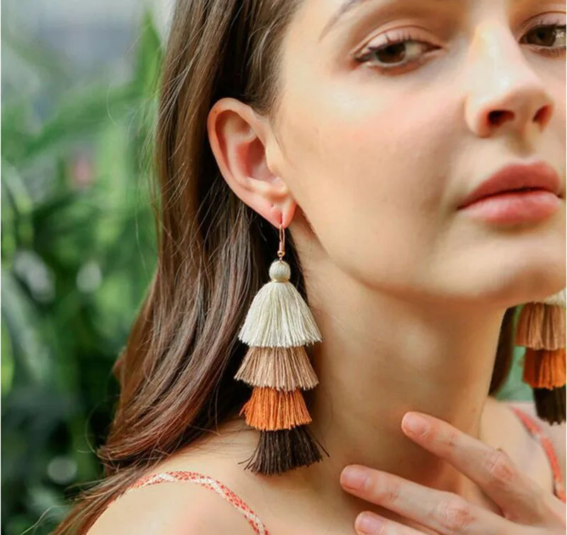 

Handmade Tassel Earrings Female European and American Ethnic Style Long Earrings Bohemian Fashion Alloy Earrings Jewelry, Gold/sliver