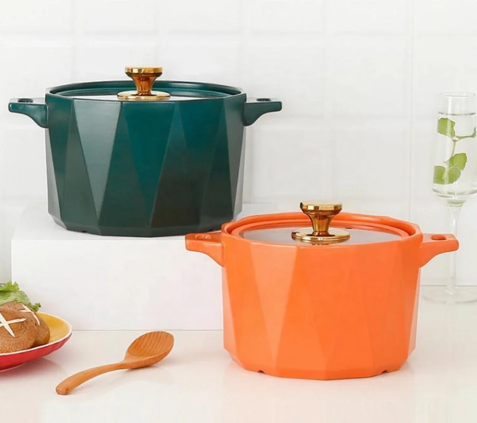 

Hot sale light luxury ceramic casserole household stew pot soup pot binaural claypot rice noodle casserole, Green orange