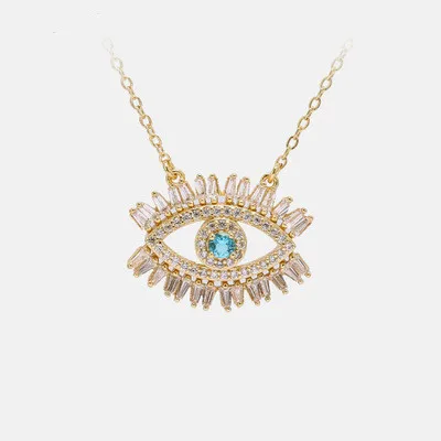 

Best Selling Real 18k Gold Plated Micro Pave CZ Eyes Necklace Square Zircon Rhinestone Crystal Evil Eyes Pendant Necklace Girls
