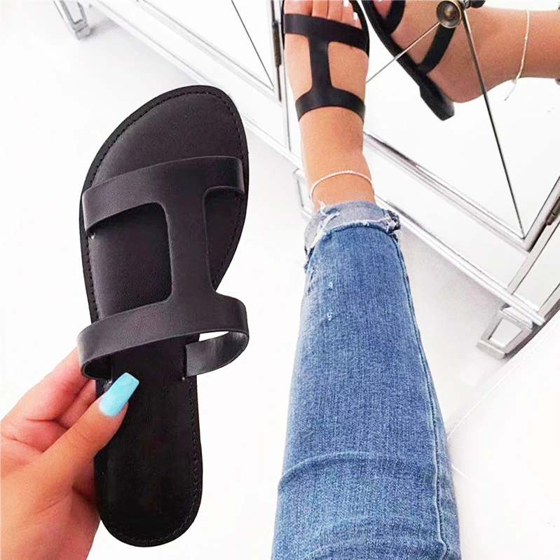 

2020 Hot sale ladies Summer flat PU sandals women shoes, As request