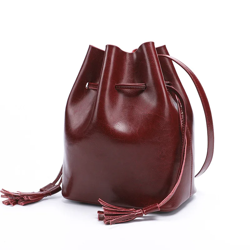 

2021 new Korean version of all-match bucket bag popular leather women's crossbody bag cowhide shoulder messenger bag, Wine red, green, black, brown, taro purple