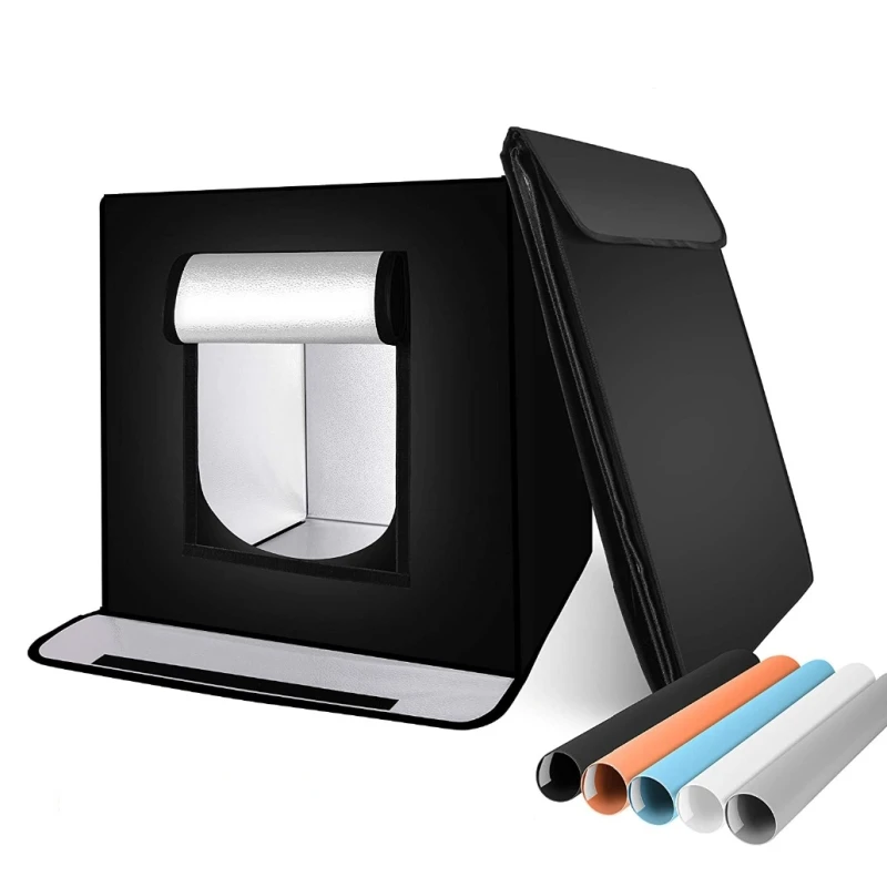 

Foldable light Box 60*60cm Portable Softbox Photo Lightbox Tent With 5 Colors Background For Studio Photography Box LED Light, Balck