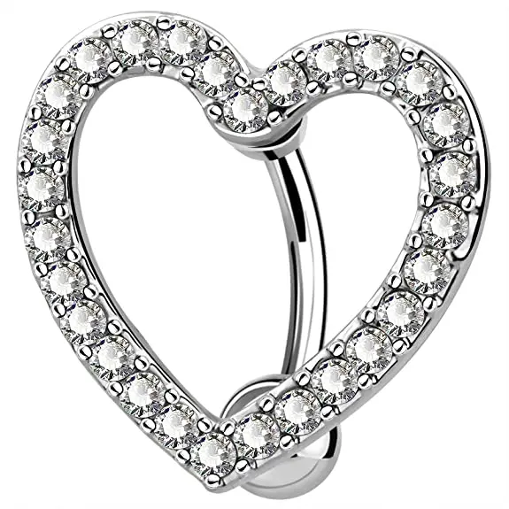 

NUORO Pave CZ Crystal Top Down Navel Rings 14G Surgical Steel Belly Piercing Reverse Curved Heart Belly Button Rings
