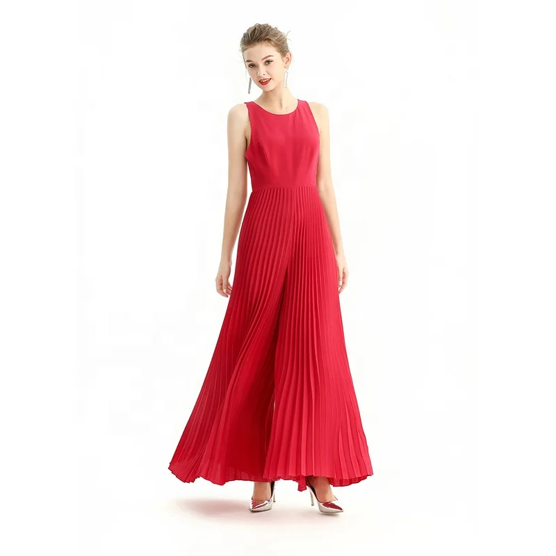

R196 Spring Summer Fall High Quality Fashion Elegant Long Pleat Women Evening Business Casual Siamese Trousers Jumpsuits