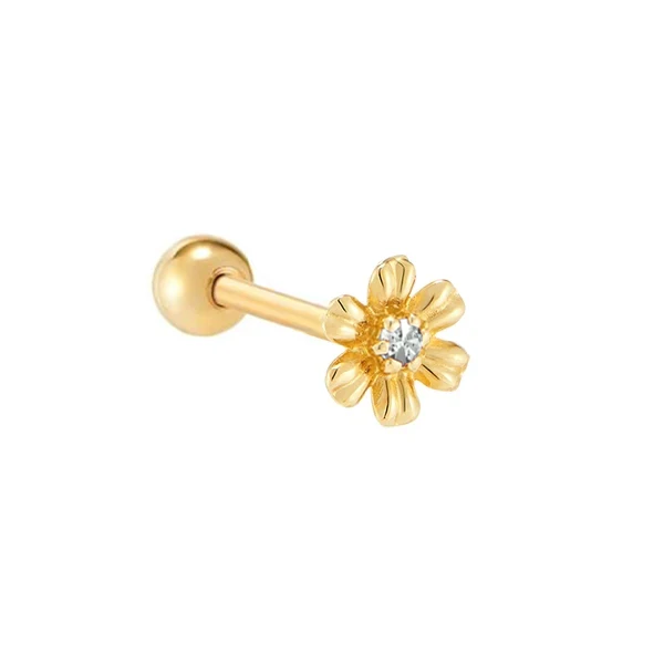 

INS new fashion girls small jewelry 925 sterling silver 18k gold plated stud zircon six petals flower earrings