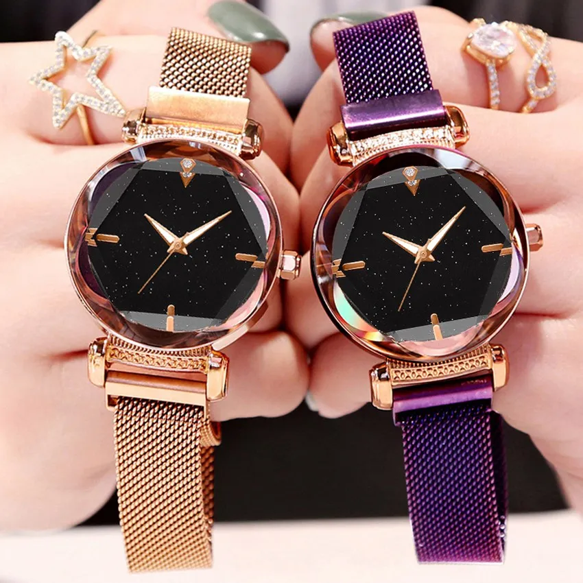 Starry Sky Watch Women's Luxury Magnetic Magnet Buckle Quartz Wristwatch Geometric Dress Party Diamond Watches Zegarek Damski