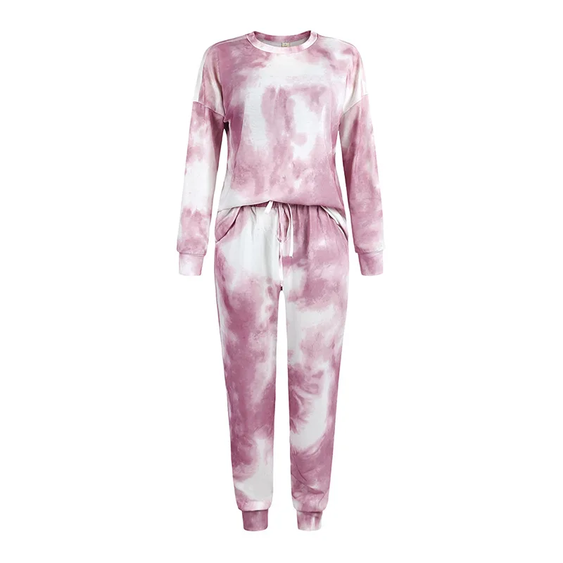 

Cheap Sale Women Fashion Tie-Dye Print Long Sleeves Blouse Top & Pants Two Pieces Suits Casual Sports Wear for Girls