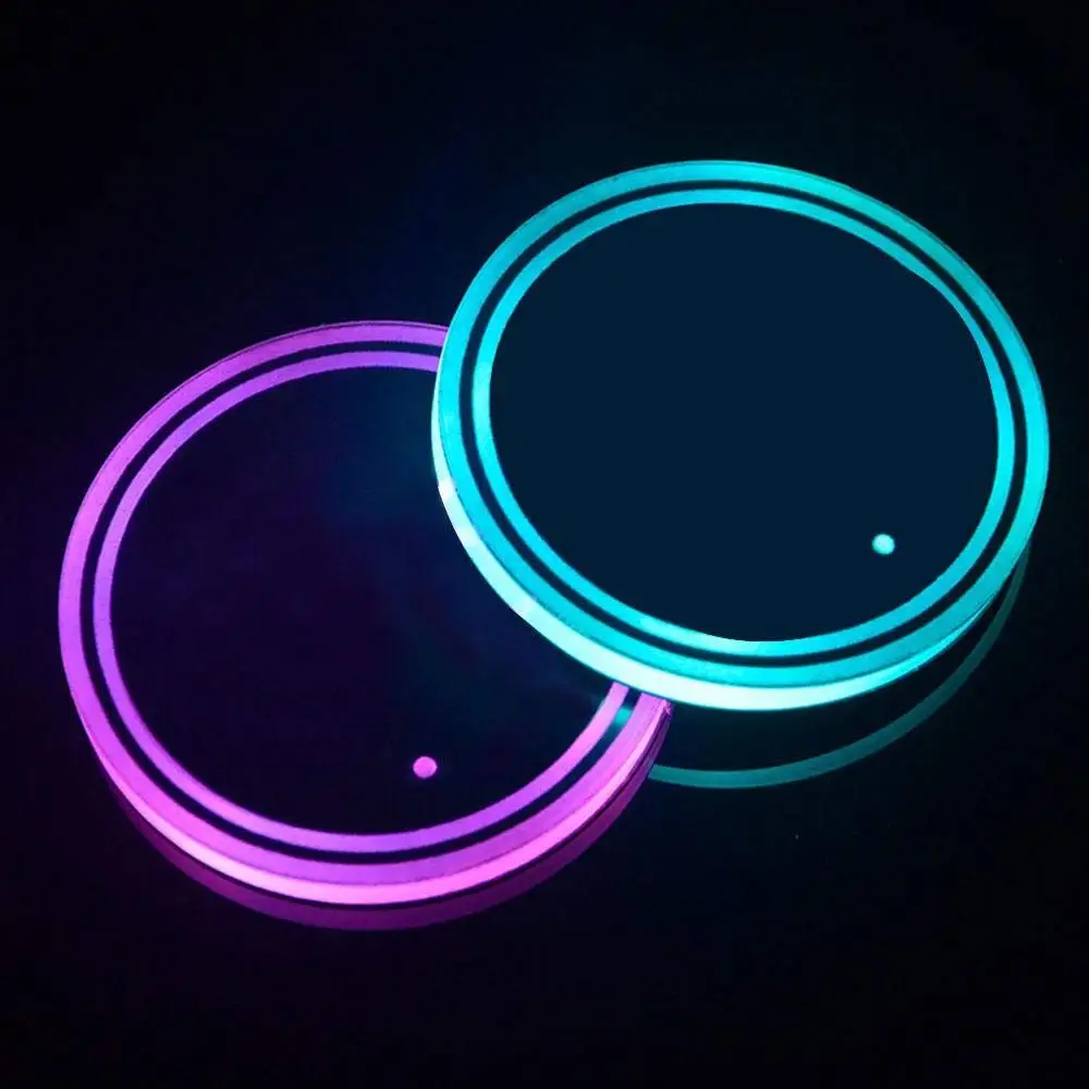 LED Car Cup Holder Lights,2pcs Car Coasterss 7 Colors Luminescent Light Cup Pad,Waterproof USB Charging Cup Mat for Drink Holder,Interior Lamp Decoration Atmosphere Light 