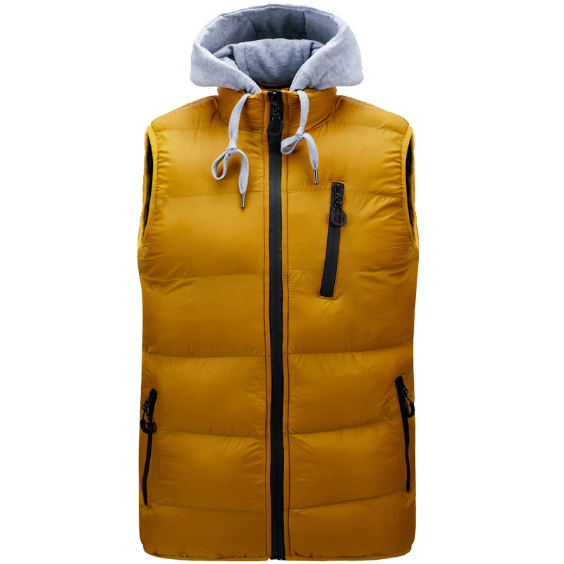 

Mens Zipper Sleeveless Winter Vest Male Contrast hooded Wind Breaker Solid Down Puffer Jacket Plain Down Puffer Vest For Men