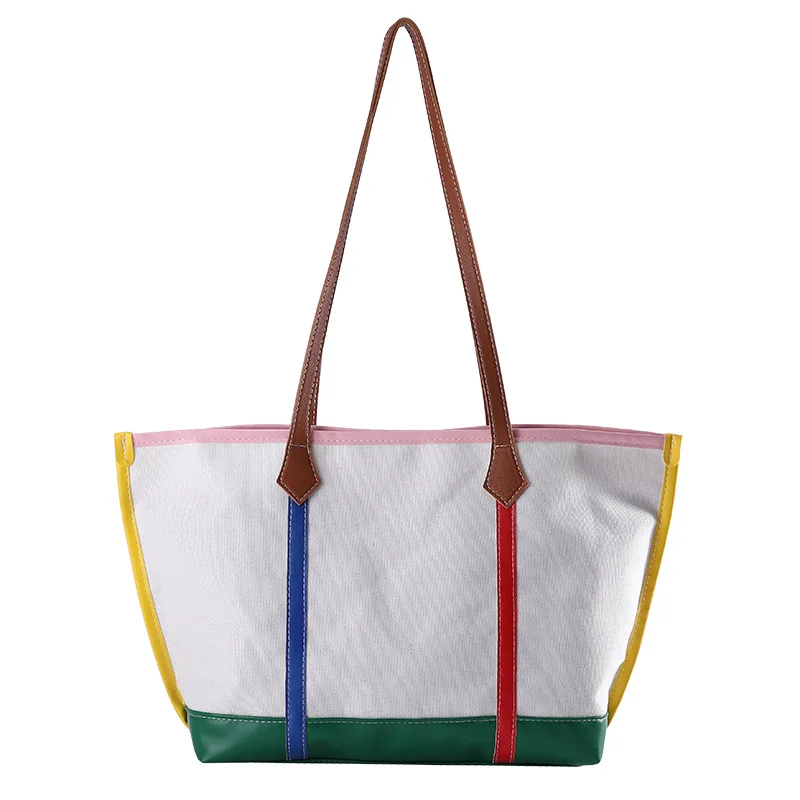 

2022 Large Capacity Women Tote Bag Ladies Handbag Newest Colorful Canvas Tote Bag Manufacturer Shoulder bag, White/black in stock/customization