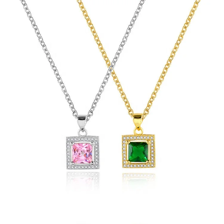 

Custom Jewelry Manufacturers Elegant 18K Gold Plated Stainless Steel Geometric Square Zircon Emerald Necklace for Women, Gold color