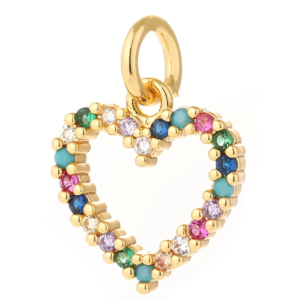 

Bling Colorful Zircon Diamond Rhinestone Love Heart Shape Gold Pendants Charms For Jewelry Making Necklace Diy Accessories