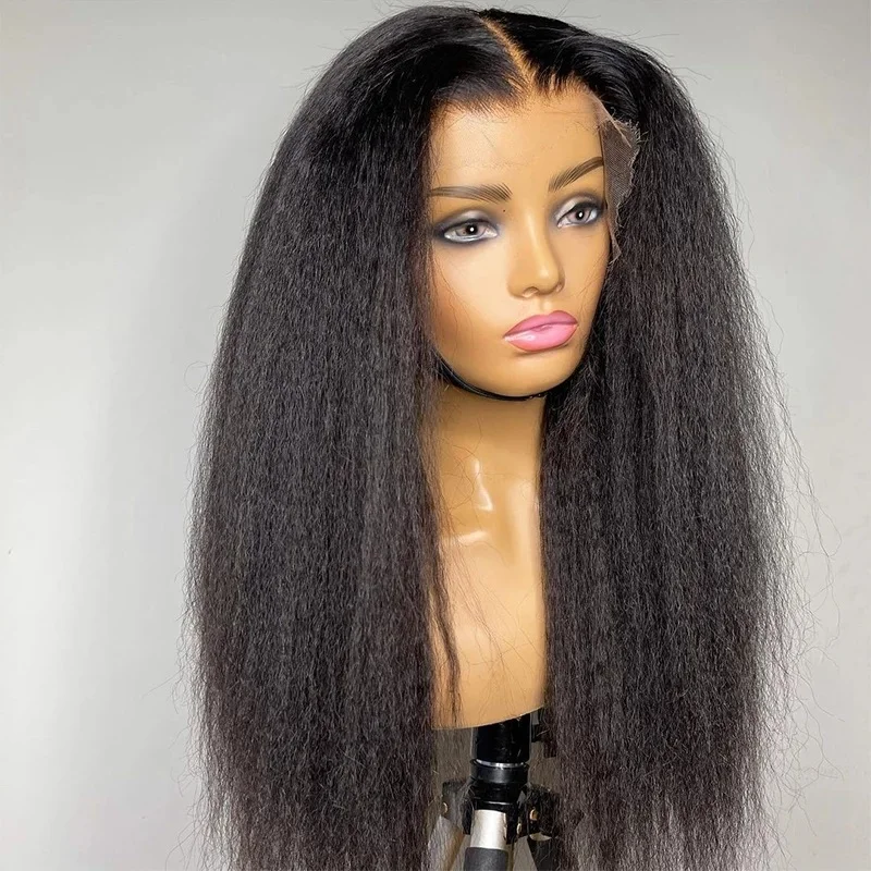 

Wholesale Afro Kinky Straight Wigs For Black Women HD Lace Frontal Closure Yaki Straight Wigs 100% Virgin Human Hair Wig Vendors