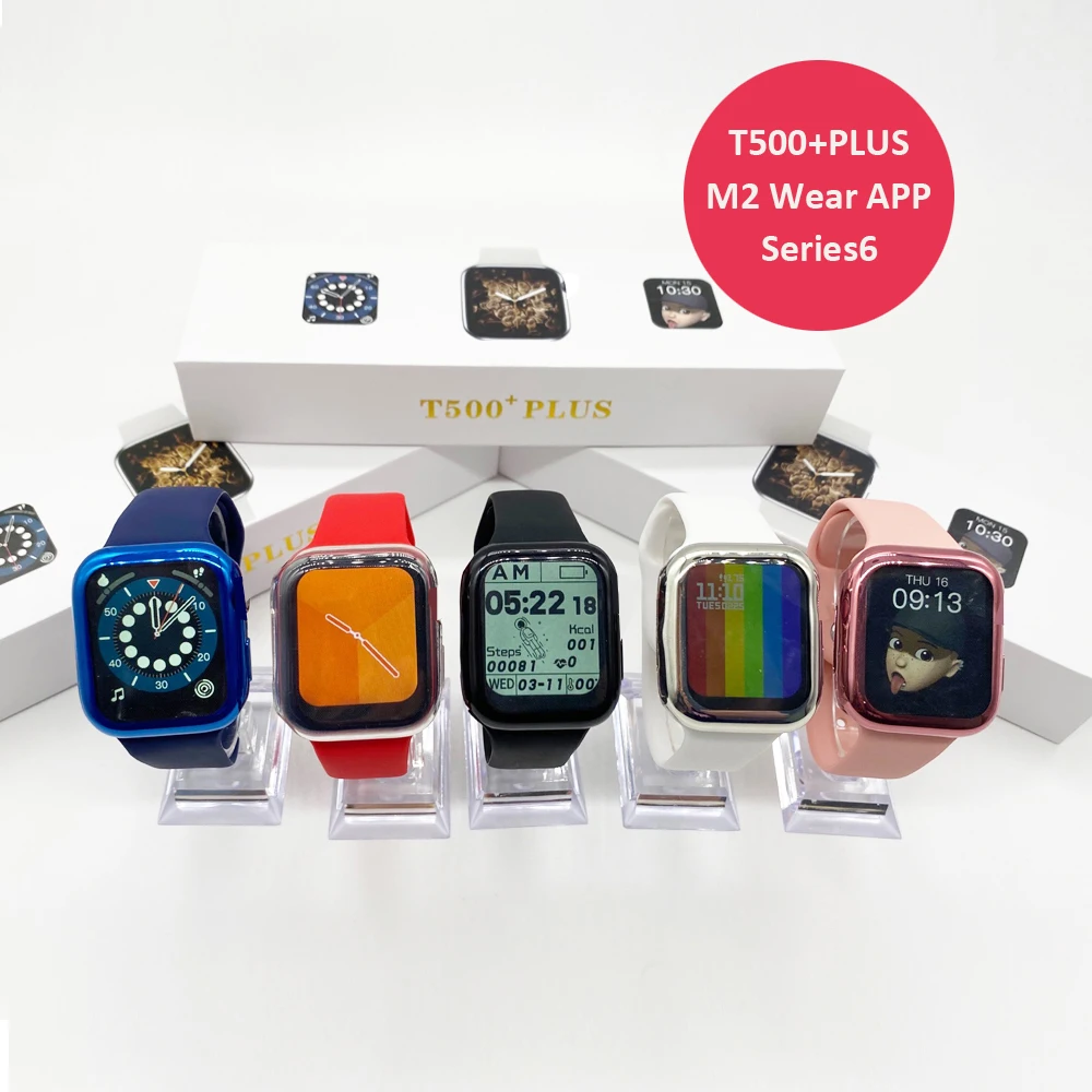 

2021 New Arrival IWO weirless T500+ Plus smartwatch 1.75 inch ECG series 6 reloj bracelet 44mm T500+PLUS smart watch, Black/silver/rose glod/red/blue