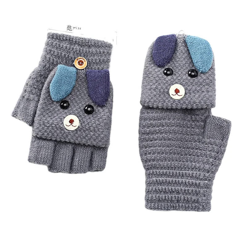 

Flip Mittens fall/winter children's cute children's plush cartoon warm thickening primary school girls' wool knitting