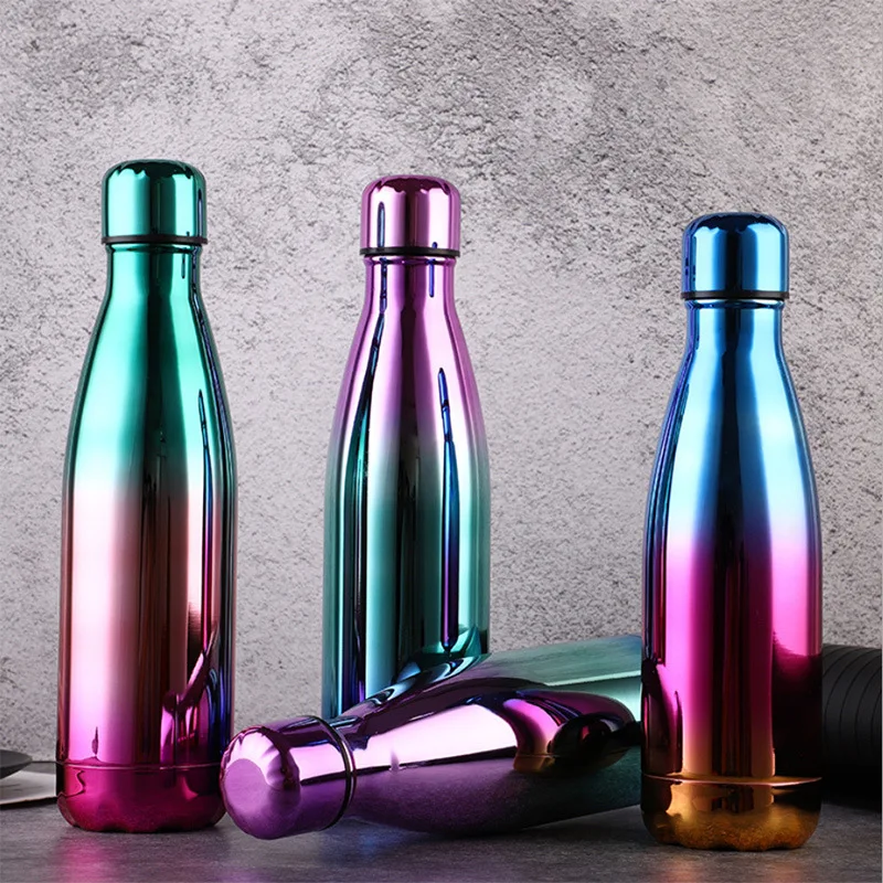 

electroplate cola bottle Optional UV cleaning lid 500ml cola shaped stainless steel bottle sublimation blanks