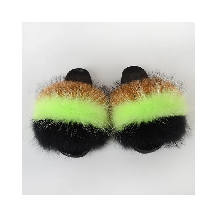 

Wholesale Prices Big Racoon Fur Slides Real Racoon Fur Slippers Slides, Customized color