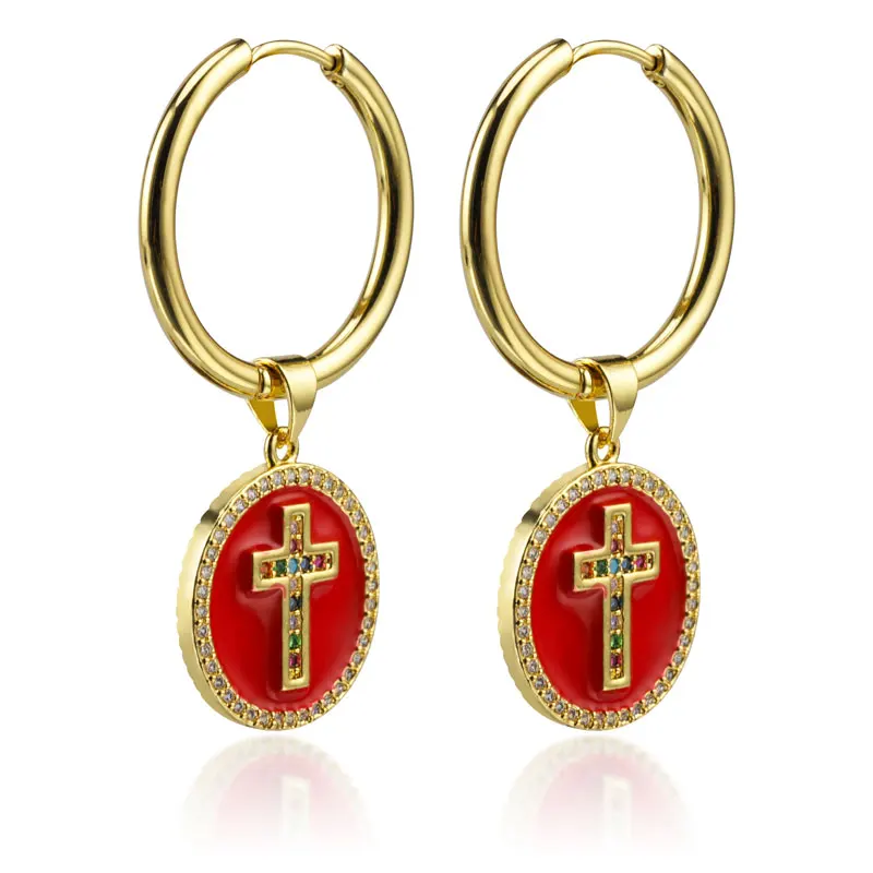 

Fantastic Jesus Cross Boucle d 'oreille Shining Aretes Dangle Clip on Earrings with Zircon Rhinestone