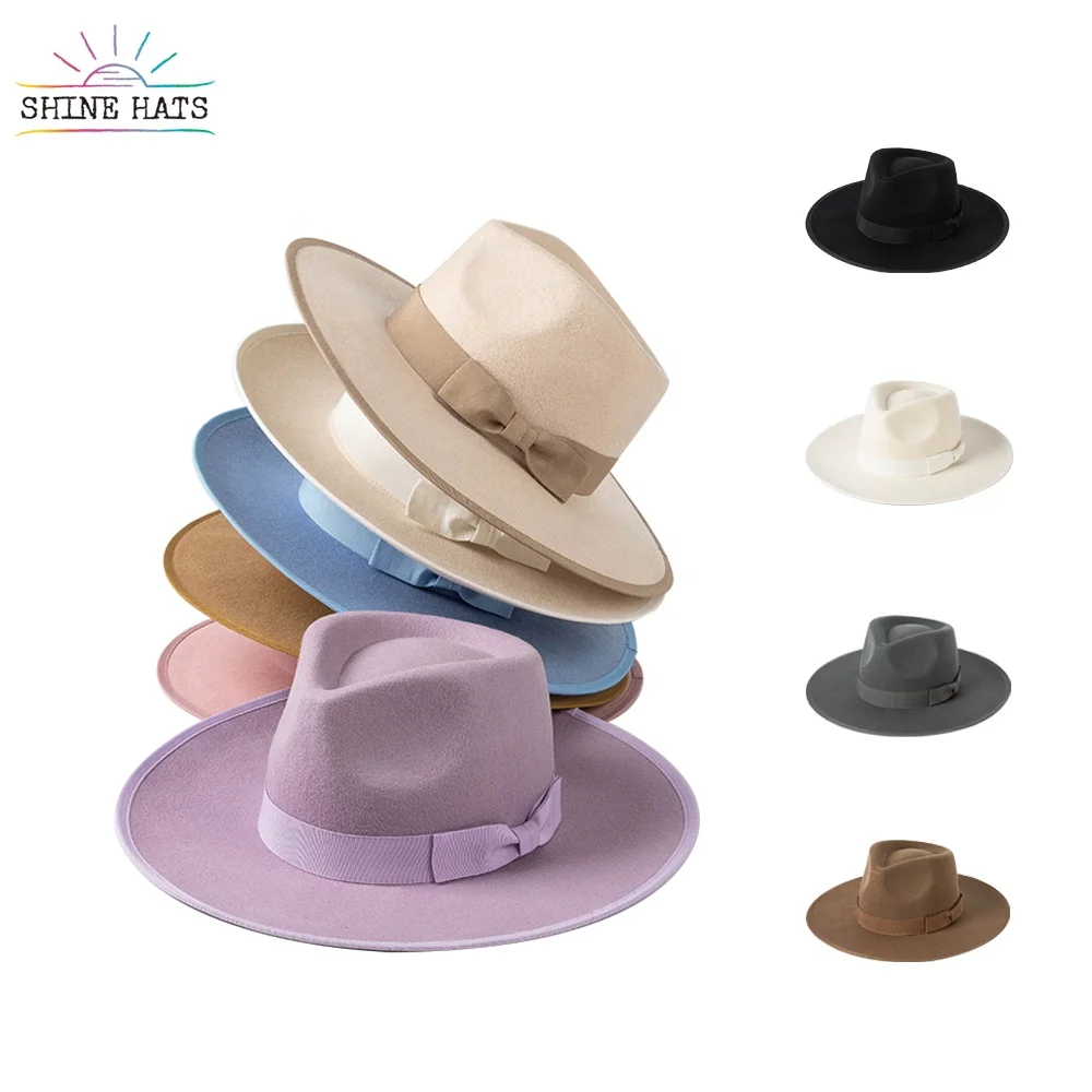 

Shinehats OEM Luxury Wide Brim Wool Felt Fedora Hat Custom Colorful Chapeau Womens Rancher Stiff Fedora Hat Wholesale with Band