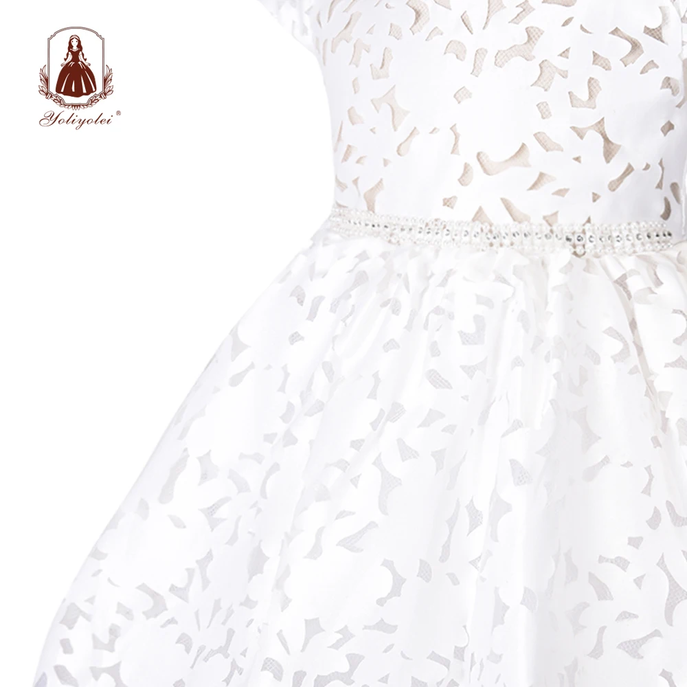 Applique Baby Girl Dress Short Sleeve Ball Gown White Summer Girls