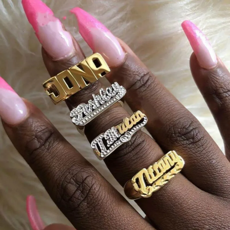 

Custom Double Name Rings Stainless Steel Adjustable Gold Color Women Ring Wedding Couple Rings for Girl Jewelry Gift