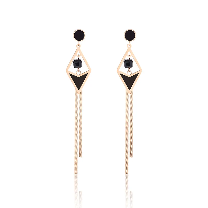

Fancy Vintage Stainless Steel Rose Gold Plated Fashion Arrow Tassel Earrings