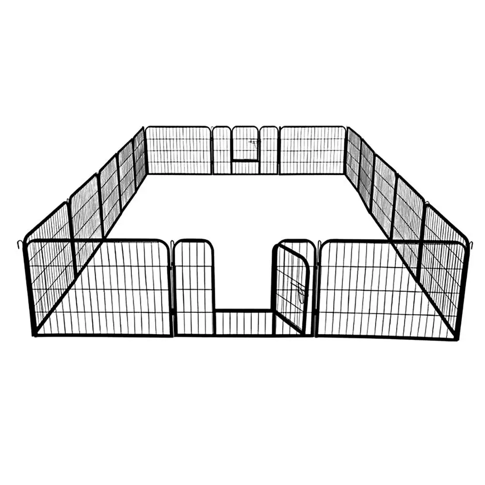 

USA Warehouse 16-panel heavy duty metal iron dog kennel run fence enclosure pet playpen for sale, Black/customized