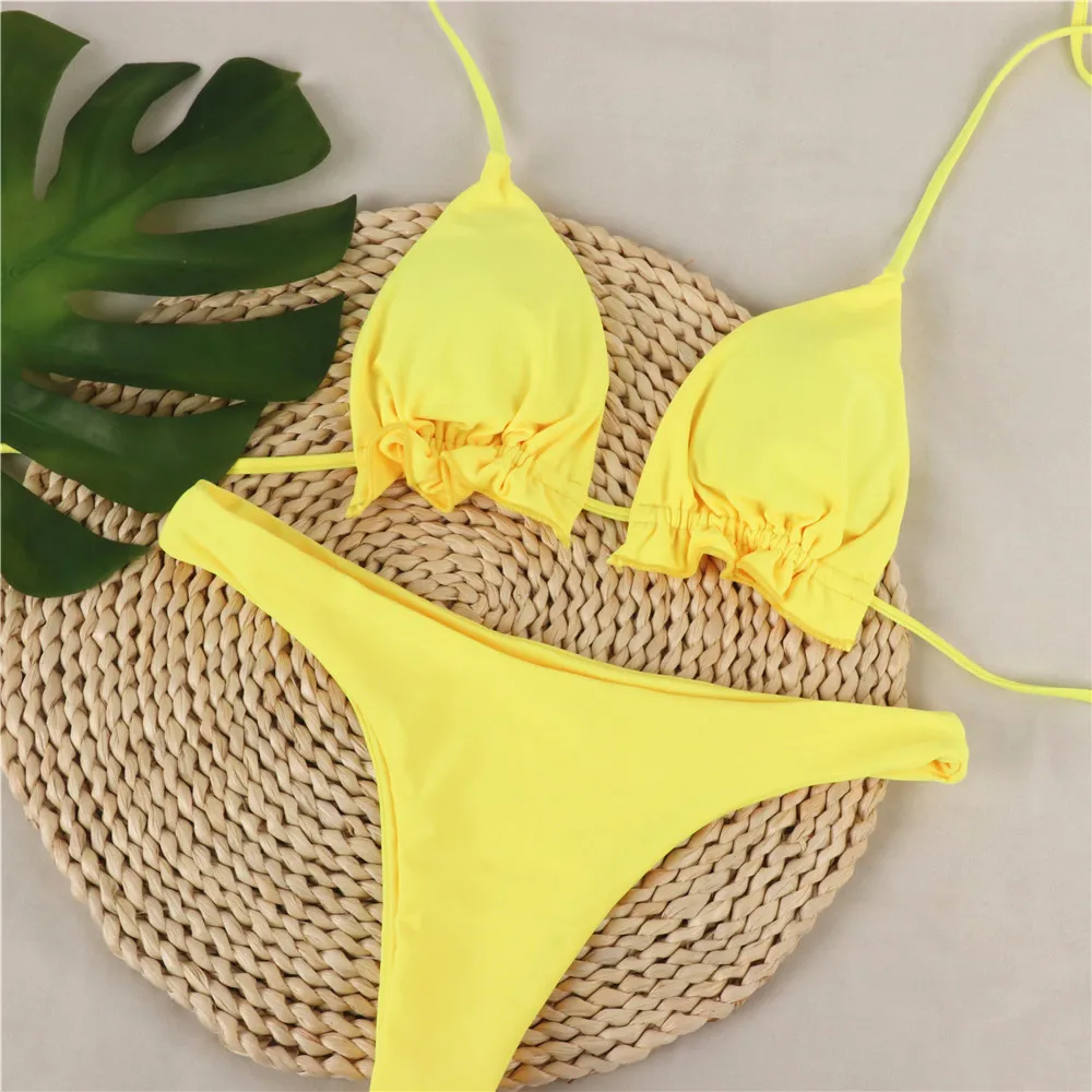 Fat Girls Micro Yellow Bikini Women Sexy Biquini Swimsuit Strappy Low ...