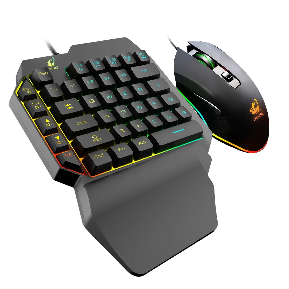 

One hand keyboard RGB backlight 7 color LED backlit Wired Mini 39 Keys one handed gaming keyboard and mouse combos, Black