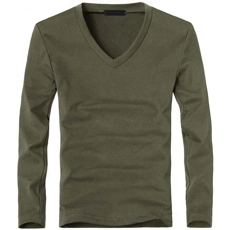 

Elastic V-Neck and O neck Male Big Size Lycra And Cotton Low MOQ Men Thermal Long Sleeve T Shirt