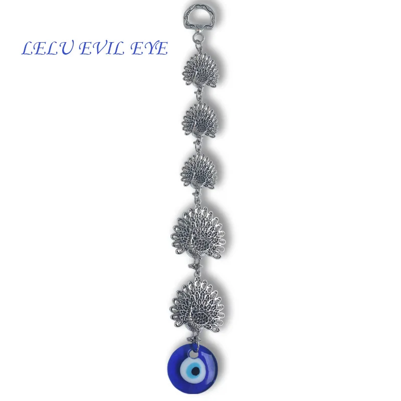 

Metal 5 Peacock Plated Silver Turkish Blue Glass Eyes Wall Pendant Car Pendant Decoration