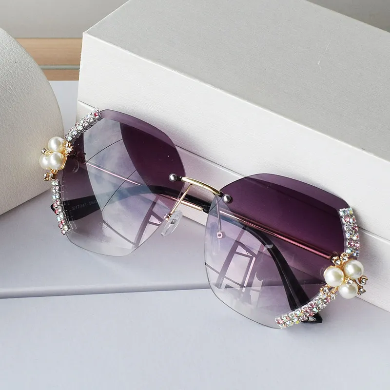 

Rimless Sunglasses With Diamonds Pearls Rhinestone Sunglasses For Women, Colors